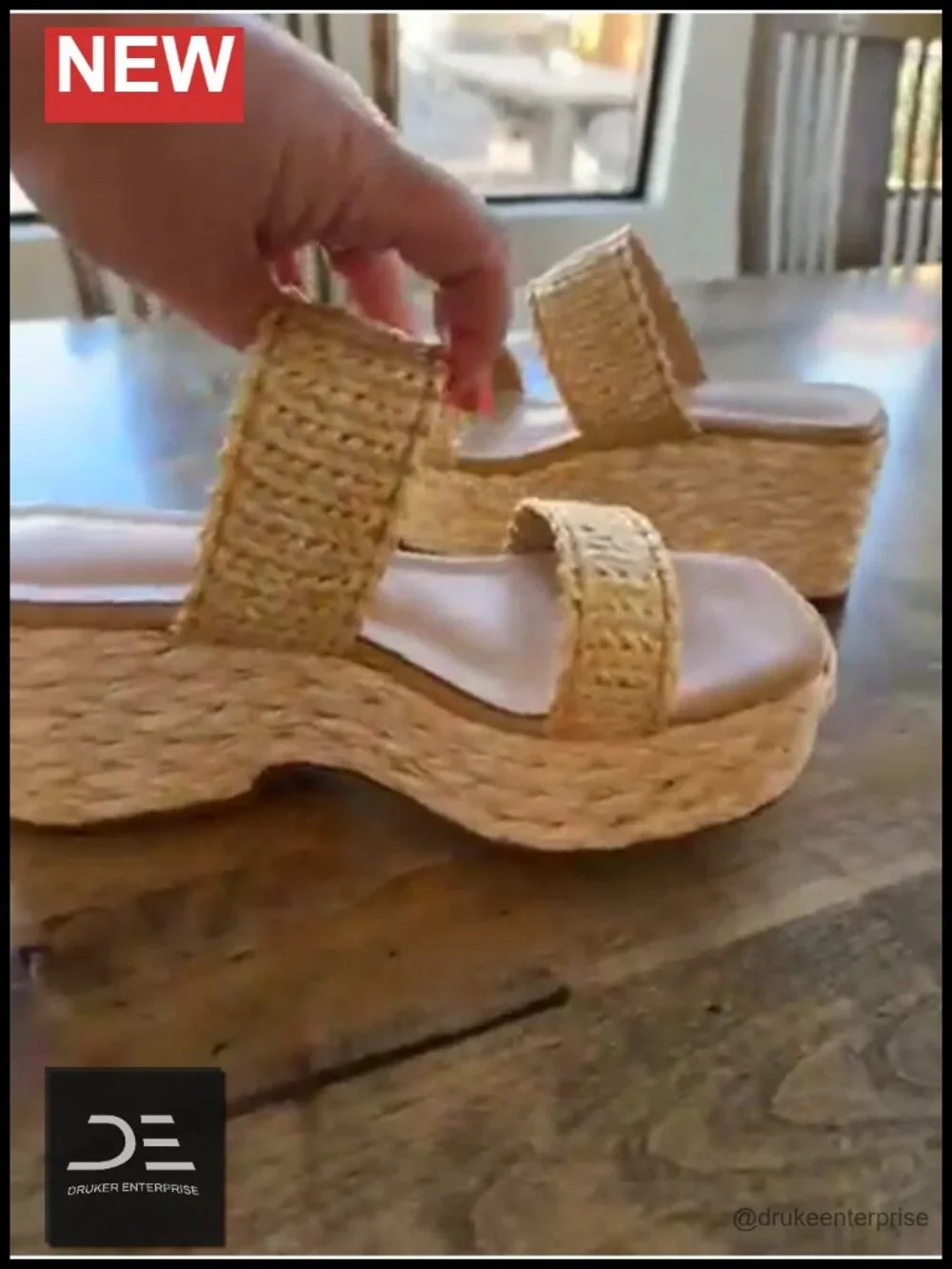 Square Toe Straw Wedge Platform Sandals - Woven Raffia, Slip On Espadrilles